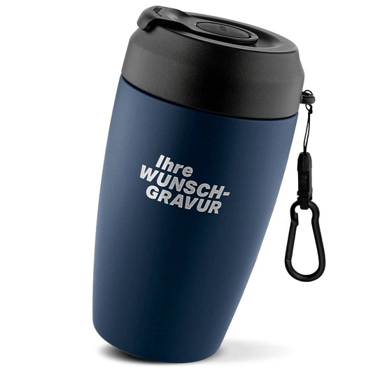 Thermobecher To Go blau aus Edelstahl mit Slider-Deckel, auslaufsicher, 380 ml