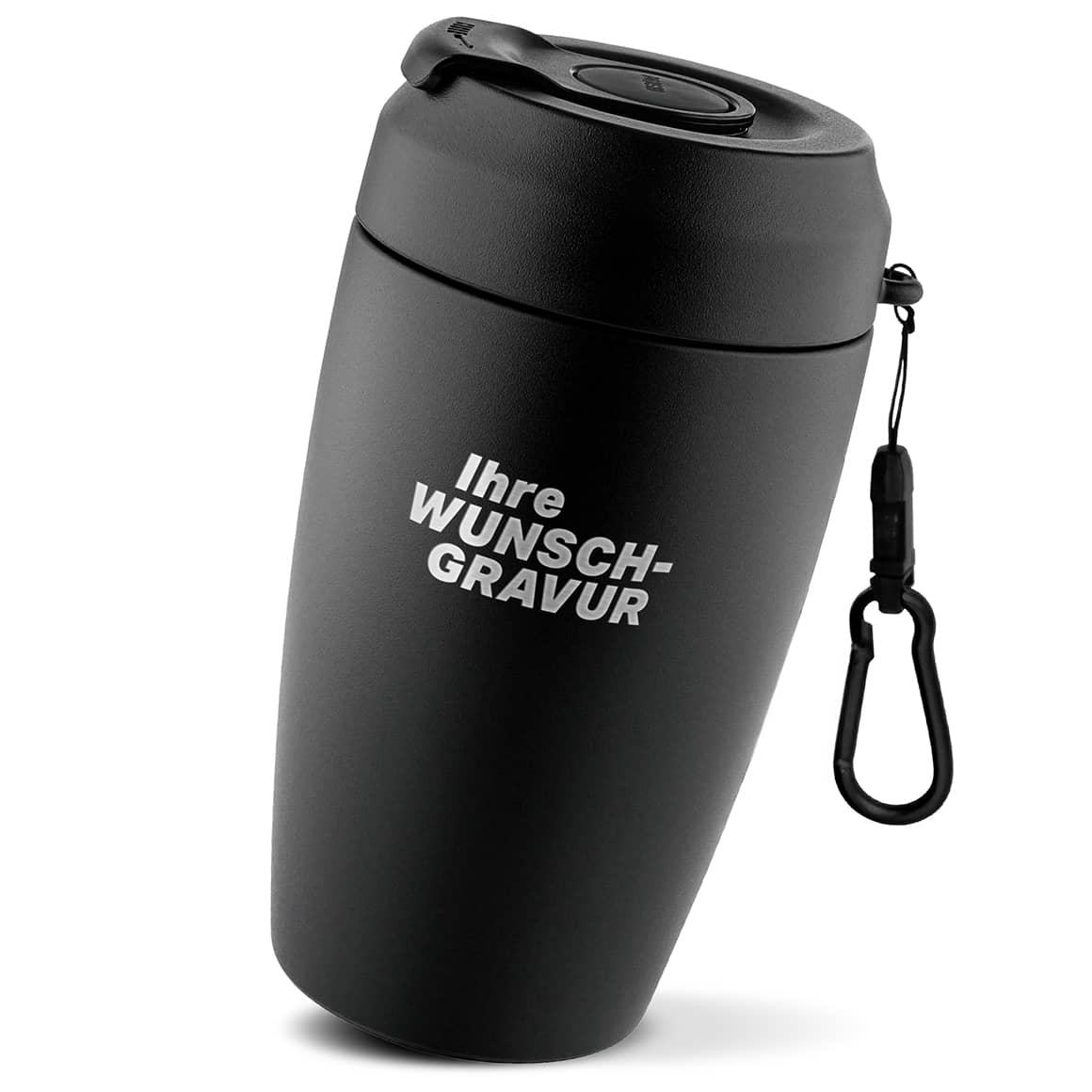 Thermobecher To Go schwarz aus Edelstahl mit Slider-Deckel, auslaufsicher, 380 ml