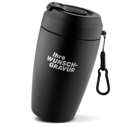 Thermobecher To Go schwarz aus Edelstahl mit Slider-Deckel, auslaufsicher, 380 ml