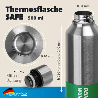 Technische Maße der Thermosflasche SAFE 500 ml