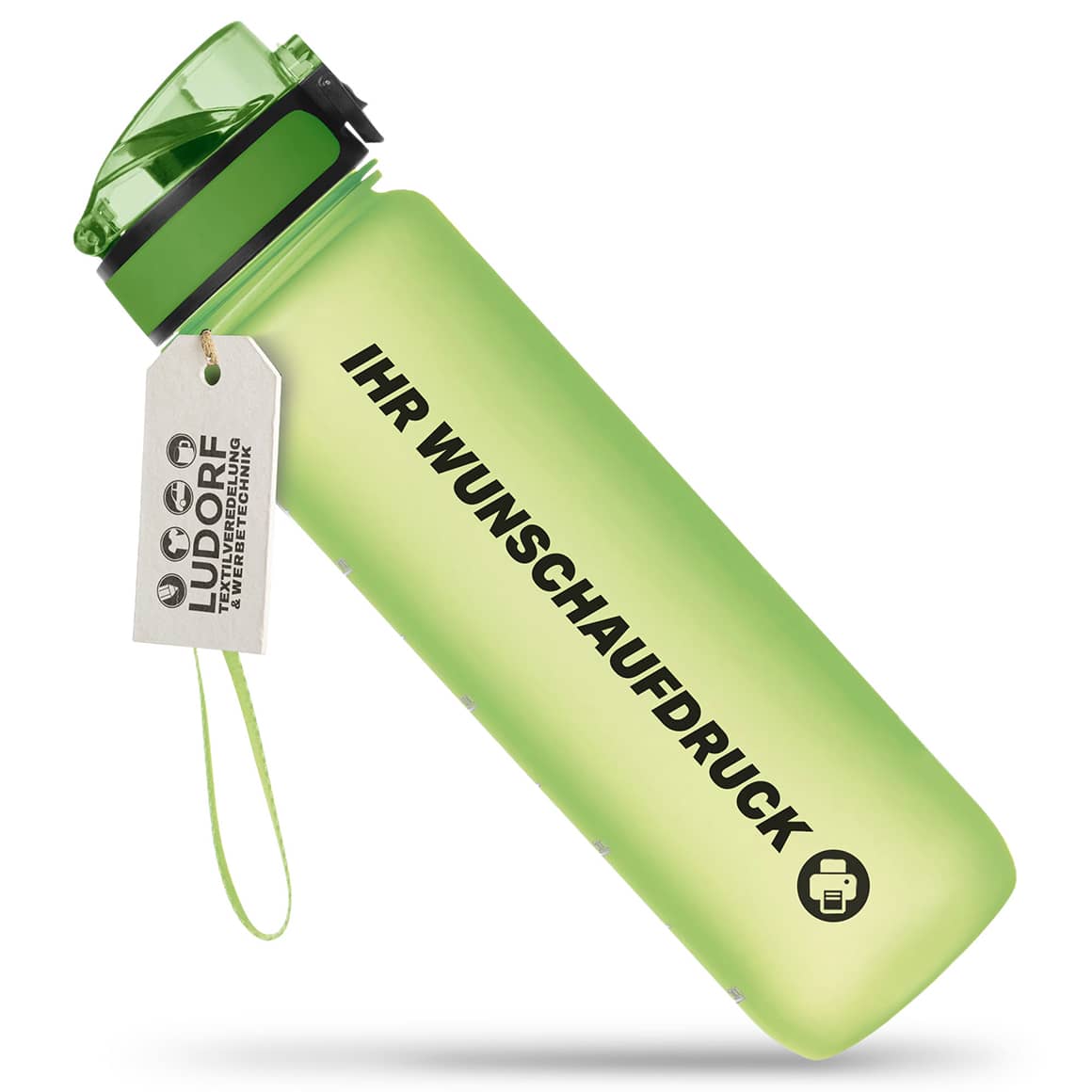 Trinkflasche CAMPOS 1000 ml Apfelgrün – BPA-freie Sportflasche mit Druck