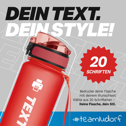Trinkflasche CAMPOS 1000 ml – Auswahl aus über 20 Schriftarten für individuelle Gravur oder Druck mit Logo