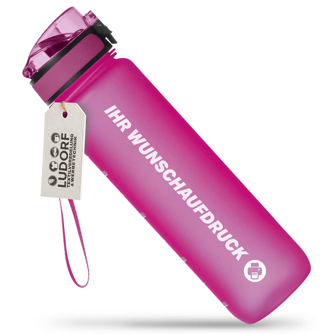 Trinkflasche CAMPOS 1000 ml Pink – farbenfrohe Tritan-Trinkflasche, bedruckbar