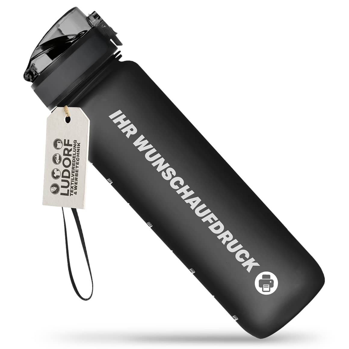 Trinkflasche CAMPOS 1000 ml Schwarz – BPA-frei, individuell bedruckbar