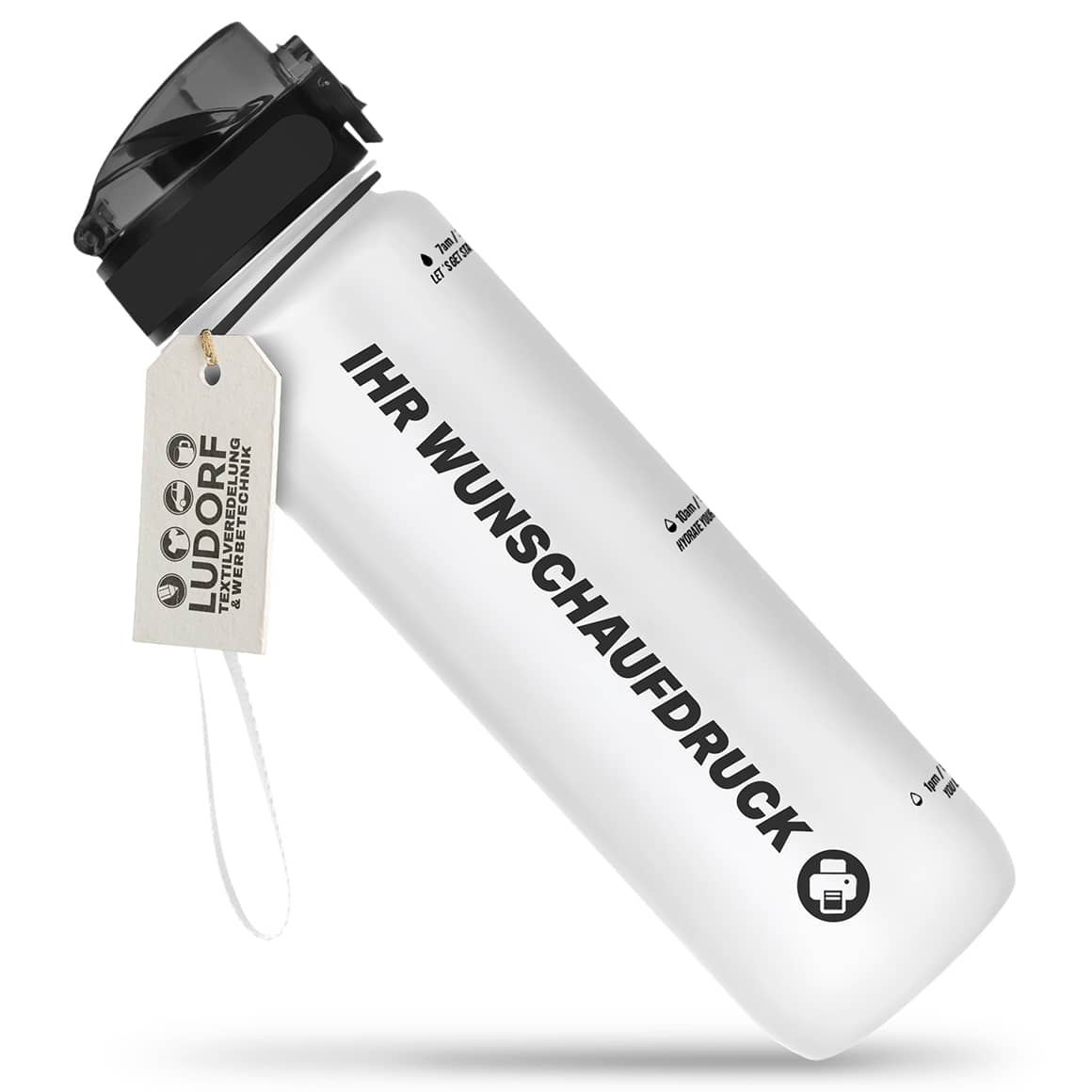 Trinkflasche CAMPOS 1000 ml Transparent – klare BPA-freie Trinkflasche mit Logo