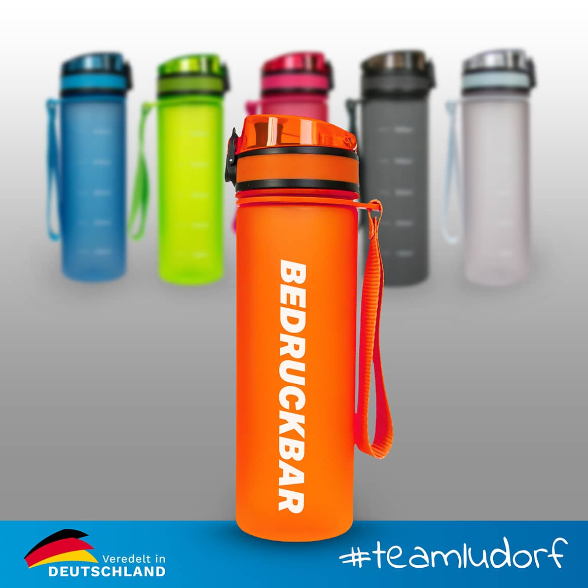 Alle Farben der MiniCAMPOS Trinkflasche – Druck und Veredelung in Deutschland