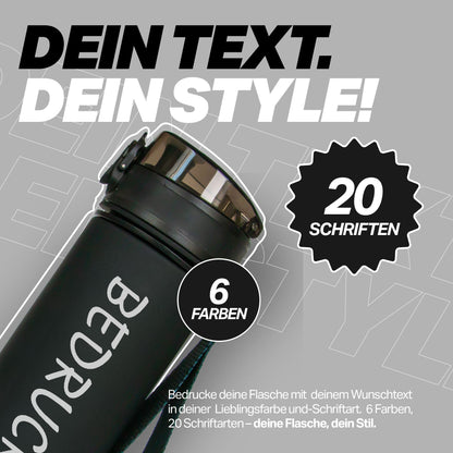 Auswahl aus über 20 Schriftarten zur Personalisierung der MiniCAMPOS Trinkflasche – LED-UV-Druck in Deutschland