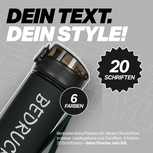 Auswahl aus über 20 Schriftarten zur Personalisierung der MiniCAMPOS Trinkflasche – LED-UV-Druck in Deutschland