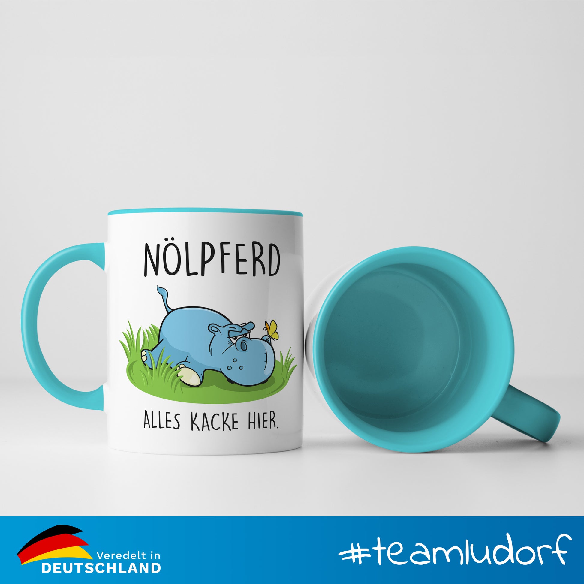#teamludorf - Tasse - Humorvolles Nilpferd Design Alles Kacke - Altrosa Henkel und Inneres - Robuste Keramik Kaffeetasse, Spülmaschinenfest, Mikrowellengeeignet, Geschenk für Frauen Ludorf Textilveredelung & Werbetechnik