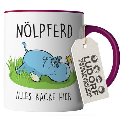#teamludorf - Tasse - Humorvolles Nilpferd Design Alles Kacke - Altrosa Henkel und Inneres - Robuste Keramik Kaffeetasse, Spülmaschinenfest, Mikrowellengeeignet, Geschenk für Frauen Ludorf Textilveredelung & Werbetechnik
