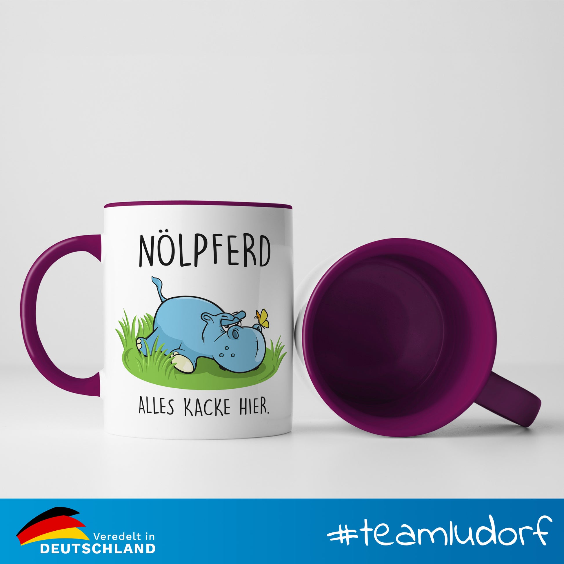 #teamludorf - Tasse - Humorvolles Nilpferd Design Alles Kacke - Altrosa Henkel und Inneres - Robuste Keramik Kaffeetasse, Spülmaschinenfest, Mikrowellengeeignet, Geschenk für Frauen Ludorf Textilveredelung & Werbetechnik
