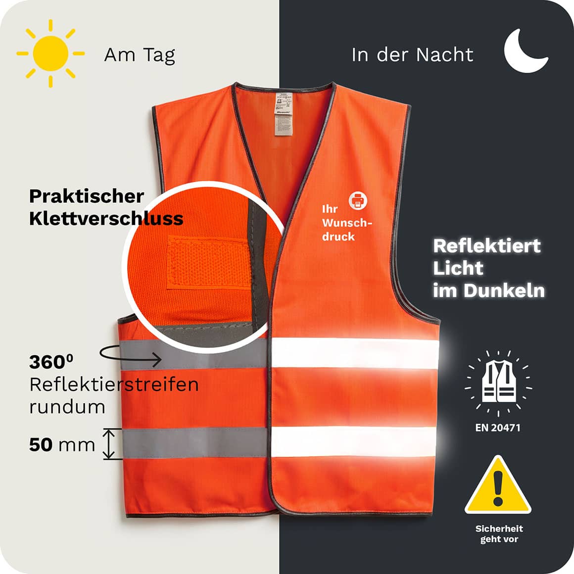 Reflektierende Warnweste bei Nacht, maximale Sichtbarkeit, Sicherheitsstreifen leuchten bei Licht