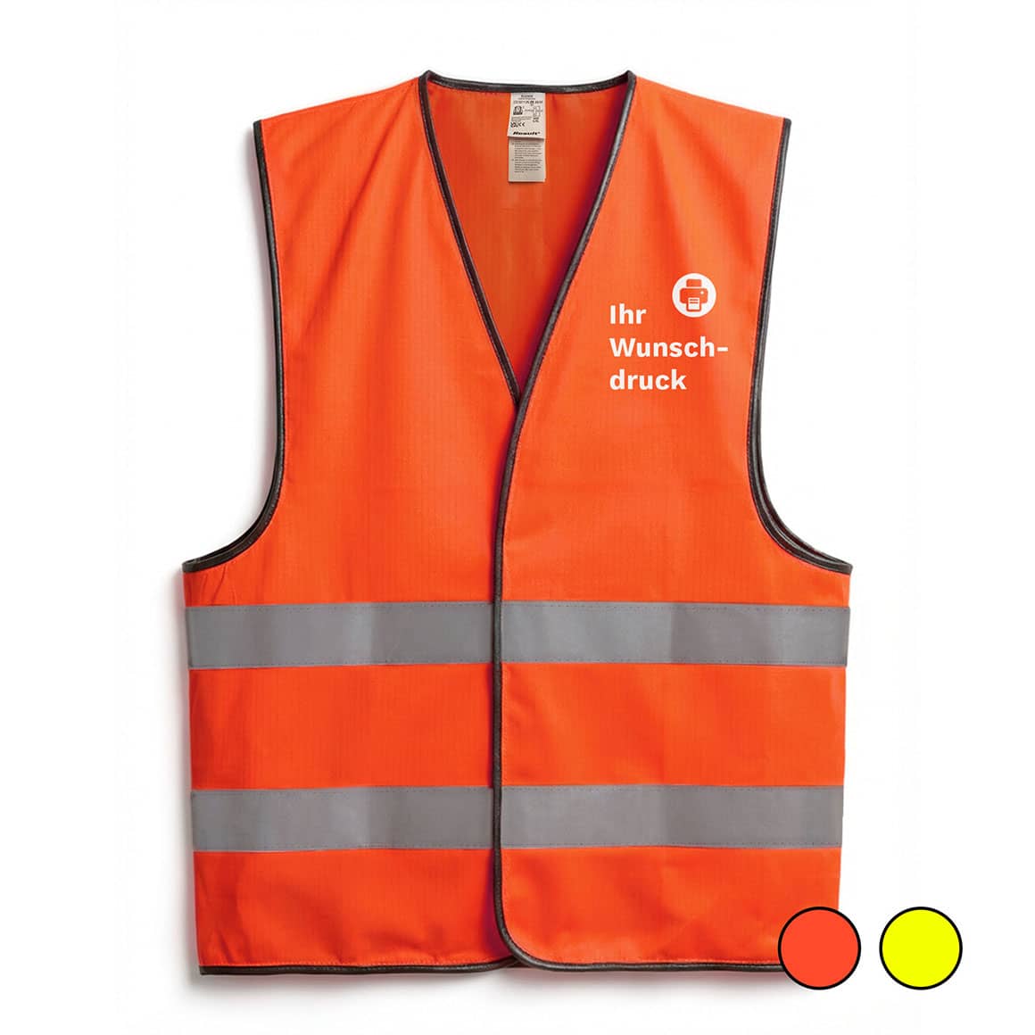 Warnweste leuchtend orange auf weißem Hintergrund, hochsichtbar, reflektierende Streifen