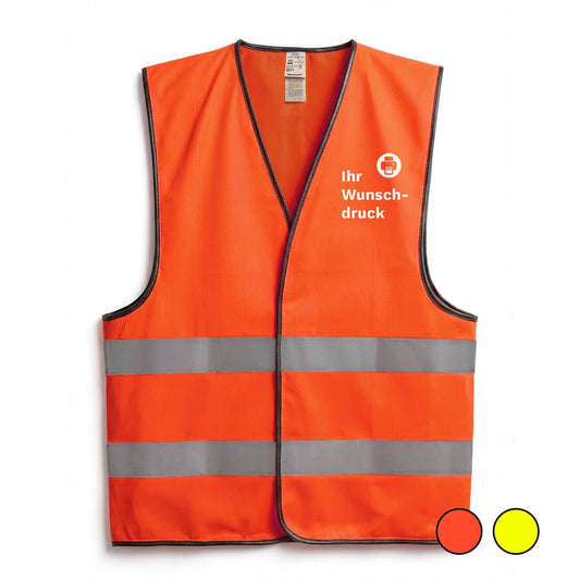 Warnweste leuchtend orange auf weißem Hintergrund, hochsichtbar, reflektierende Streifen