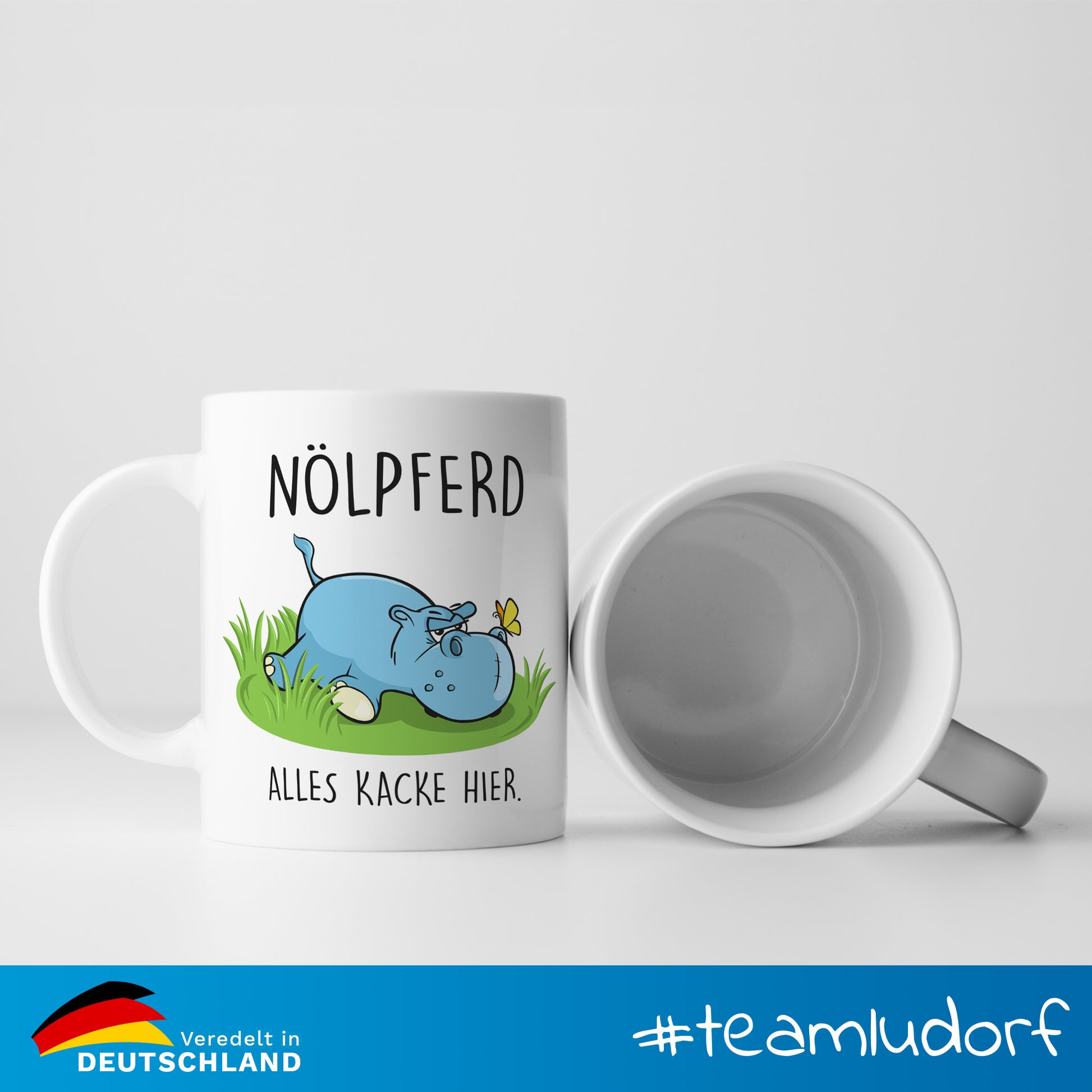 #teamludorf - Tasse - Humorvolles Nilpferd Design Alles Kacke - Altrosa Henkel und Inneres - Robuste Keramik Kaffeetasse, Spülmaschinenfest, Mikrowellengeeignet, Geschenk für Frauen Ludorf Textilveredelung & Werbetechnik