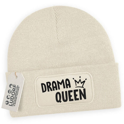 Beige Wintermütze mit Aufdruck ‚Drama Queen‘
