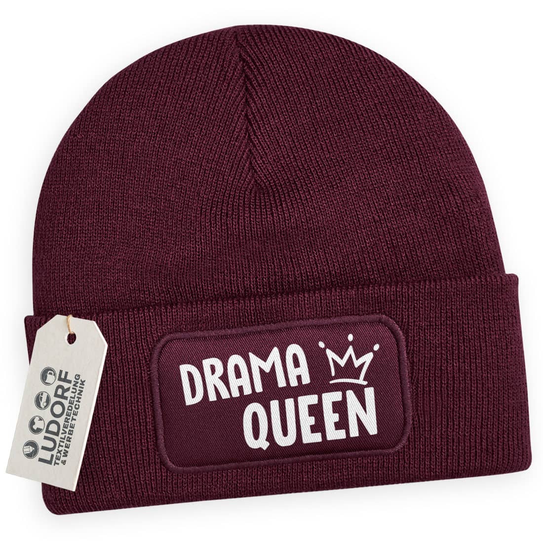 Burgundy Wintermütze mit Aufdruck ‚Drama Queen‘