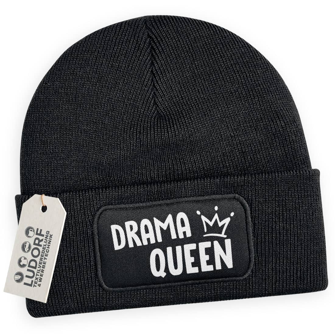 Schwarze Wintermütze mit Aufdruck ‚Drama Queen‘