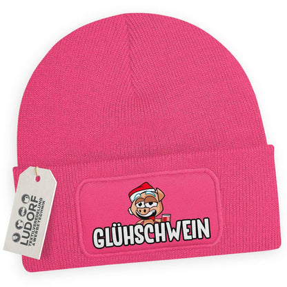 Wintermütze Glühschwein in Fuchsia – Weihnachtsmütze, festlich, personalisierbar