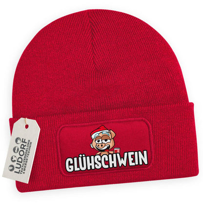 Wintermütze Glühschwein in Rot – Weihnachtsmütze, festlich, personalisierbar