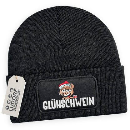 Wintermütze Glühschwein in Schwarz – Weihnachtsmütze, festlich, personalisierbar