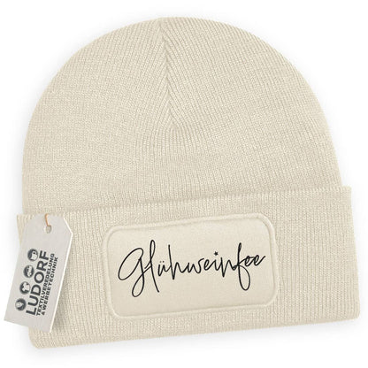 Wintermütze Glühweinfee in Beige – Weihnachtsmütze, festlich, personalisierbar