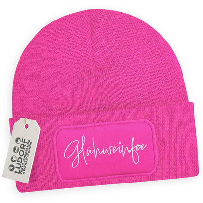 Wintermütze Glühweinfee in Fuchsia – Weihnachtsmütze, festlich, personalisierbar