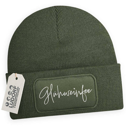 Wintermütze Glühweinfee in Olivgrün – Weihnachtsmütze, festlich, personalisierbar