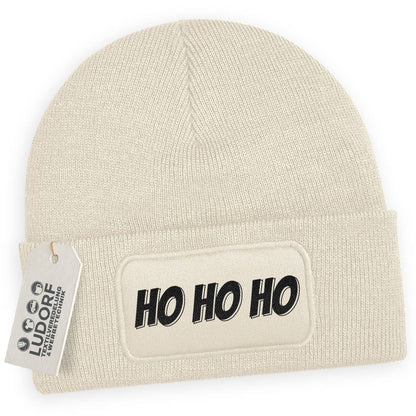 Wintermütze Ho Ho Ho in Beige – Weihnachtsmütze, festlich, personalisierbar