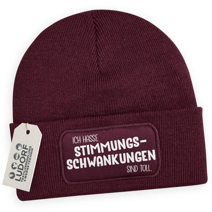 Burgundy Wintermütze mit Spruch ‚Ich hasse Stimmungsschwankungen – sind toll‘