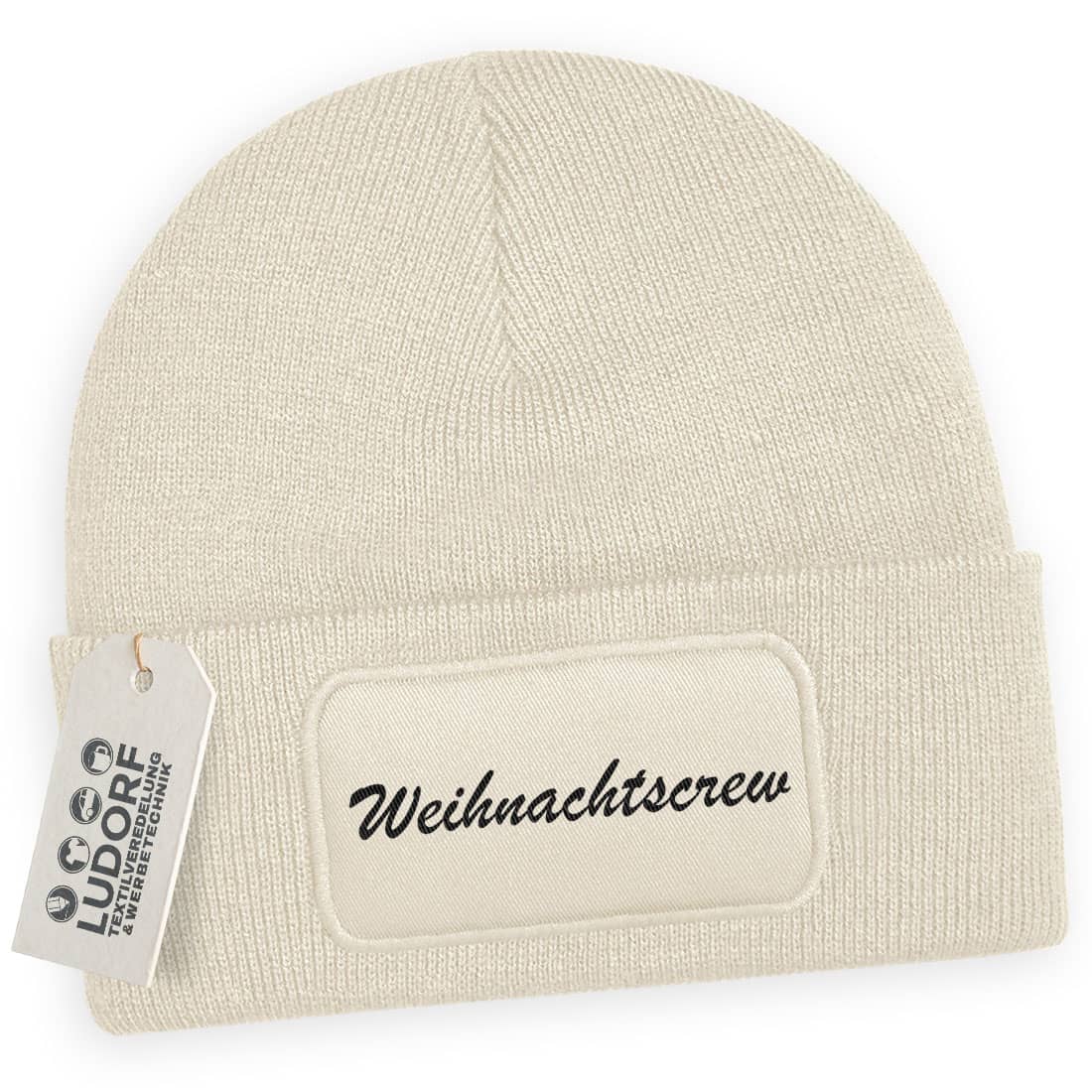 Wintermütze Weihnachtscrew in Beige – Weihnachtsmütze, festlich, personalisierbar