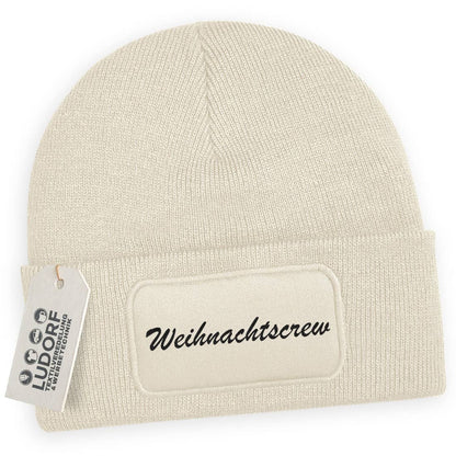 Wintermütze Weihnachtscrew in Beige – Weihnachtsmütze, festlich, personalisierbar