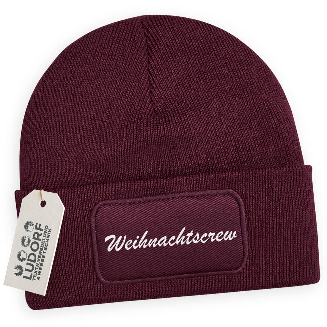 Wintermütze Weihnachtscrew in Burgundy – Weihnachtsmütze, festlich, personalisierbar