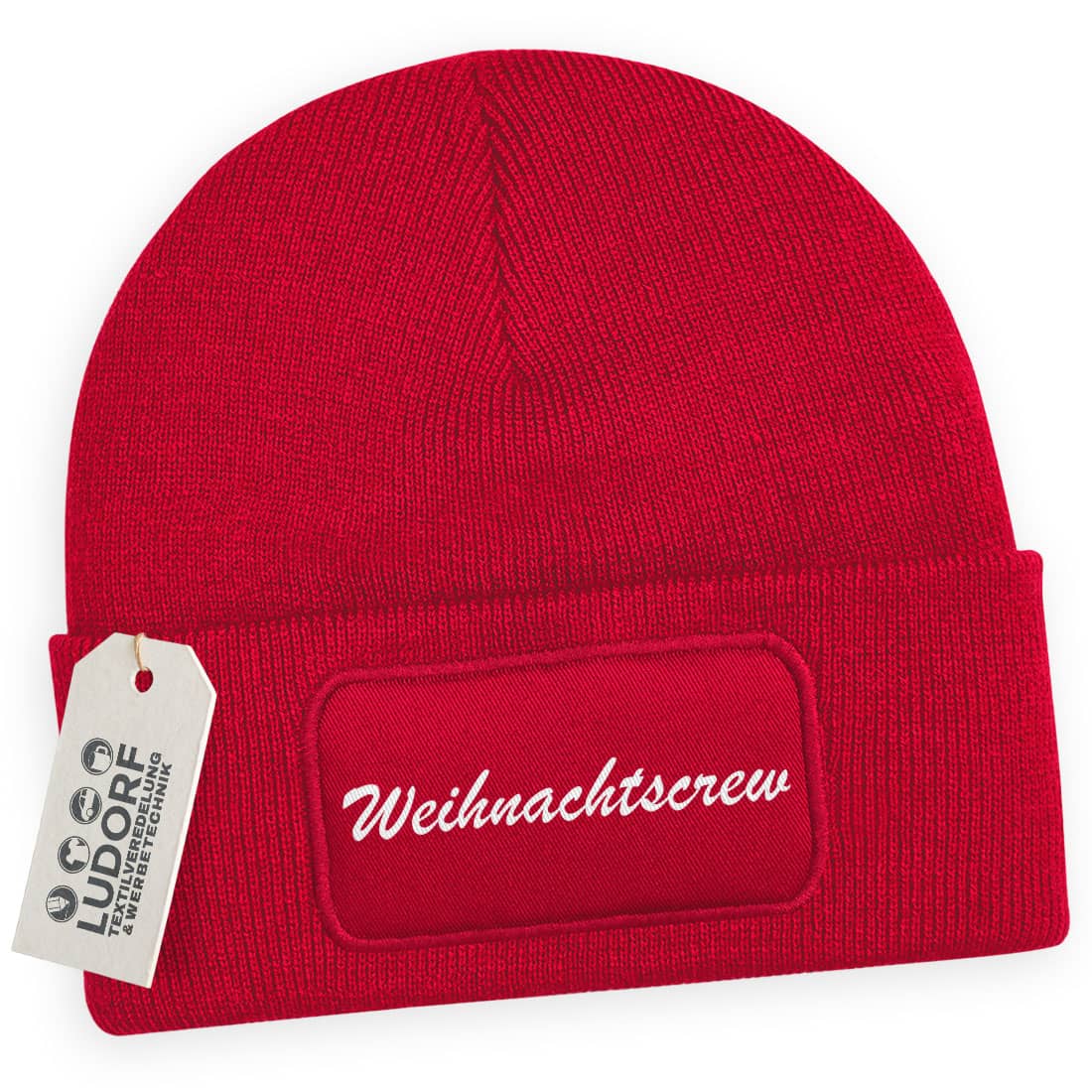 Wintermütze Weihnachtscrew in Rot – Weihnachtsmütze, festlich, personalisierbar