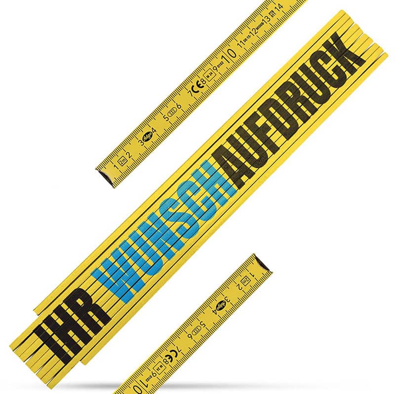 Gelber 2 m Zollstock mit eigenem Aufdruck, ideal als Werbegeschenk