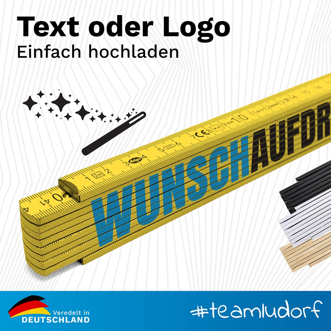 Individuell bedruckbarer Zollstock 2 m mit eigenem Text oder Firmenlogo