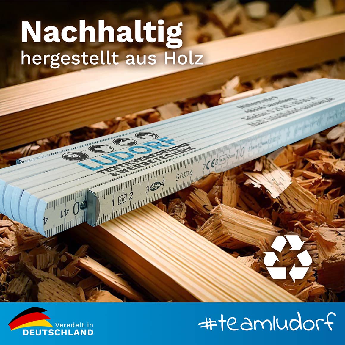 Nachhaltig hergestellter Zollstock aus Holz, umweltfreundliches Werbegeschenk