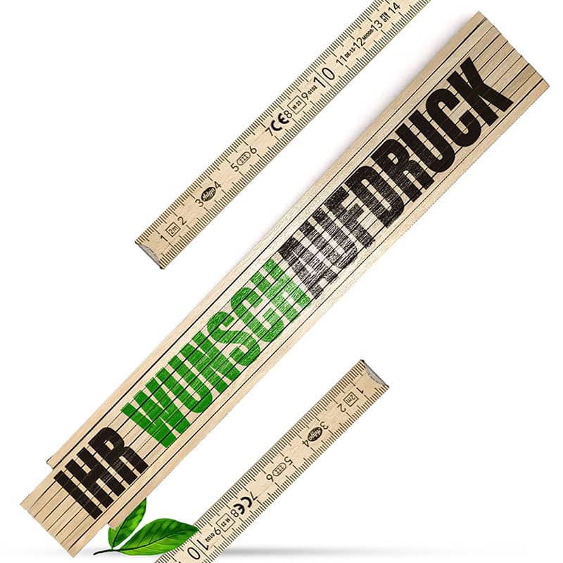 Zollstock 2 m aus Holz in Naturfarbe mit Werbedruck