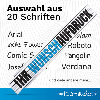 Auswahl von 20 Schriftarten für den personalisierten Aufdruck auf dem Zollstock