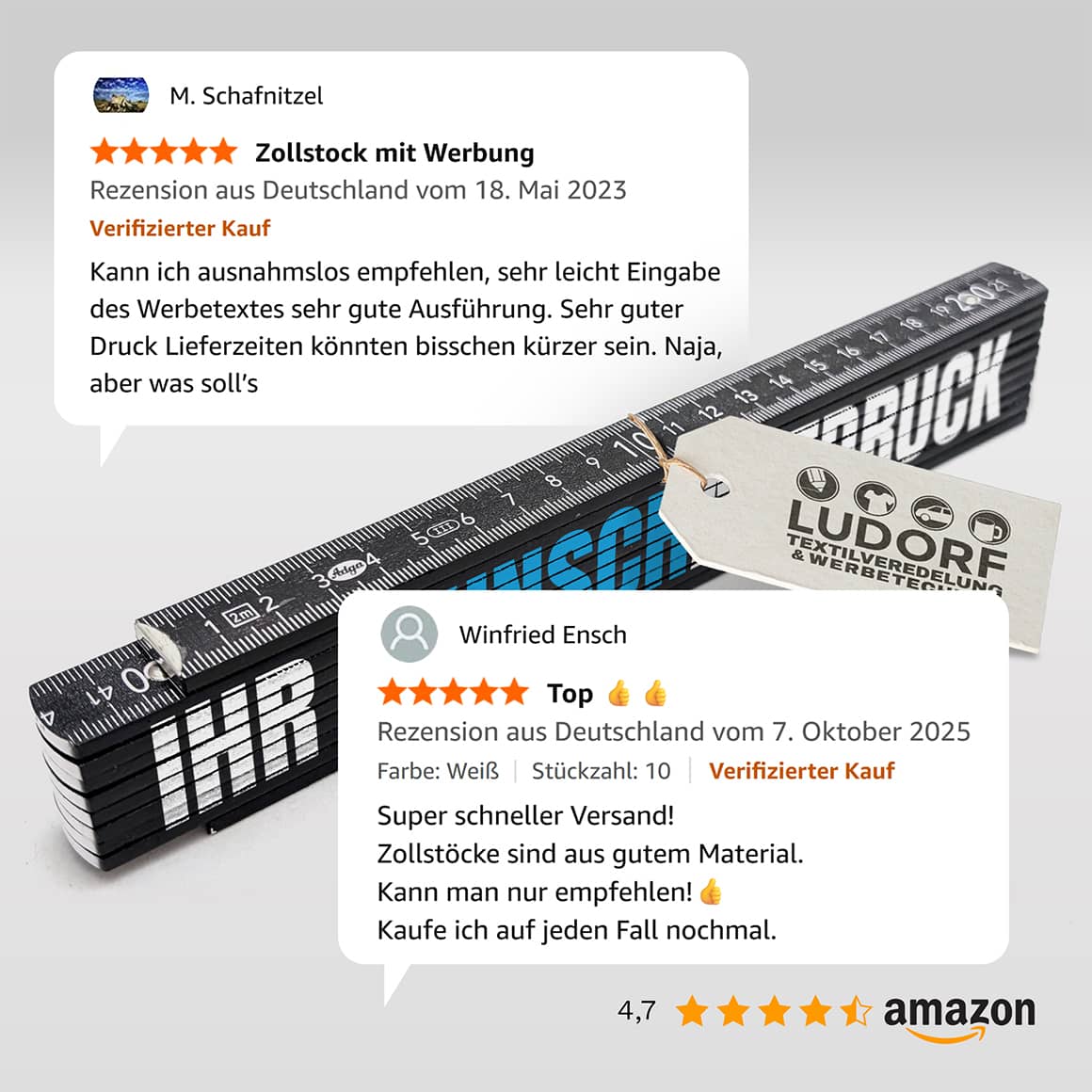 Beliebter Zollstock mit 4,7 Sterne Bewertung und zufriedenen Kundenrezensionen