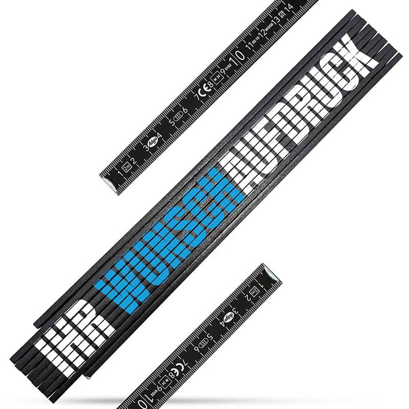 Schwarzer 2 m Zollstock ohne Winkelmarkierungen, personalisierbar mit Logo