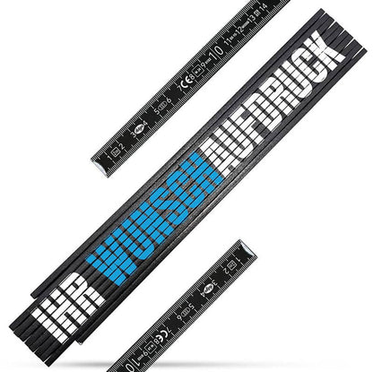 Schwarzer 2 m Zollstock ohne Winkelmarkierungen, personalisierbar mit Logo